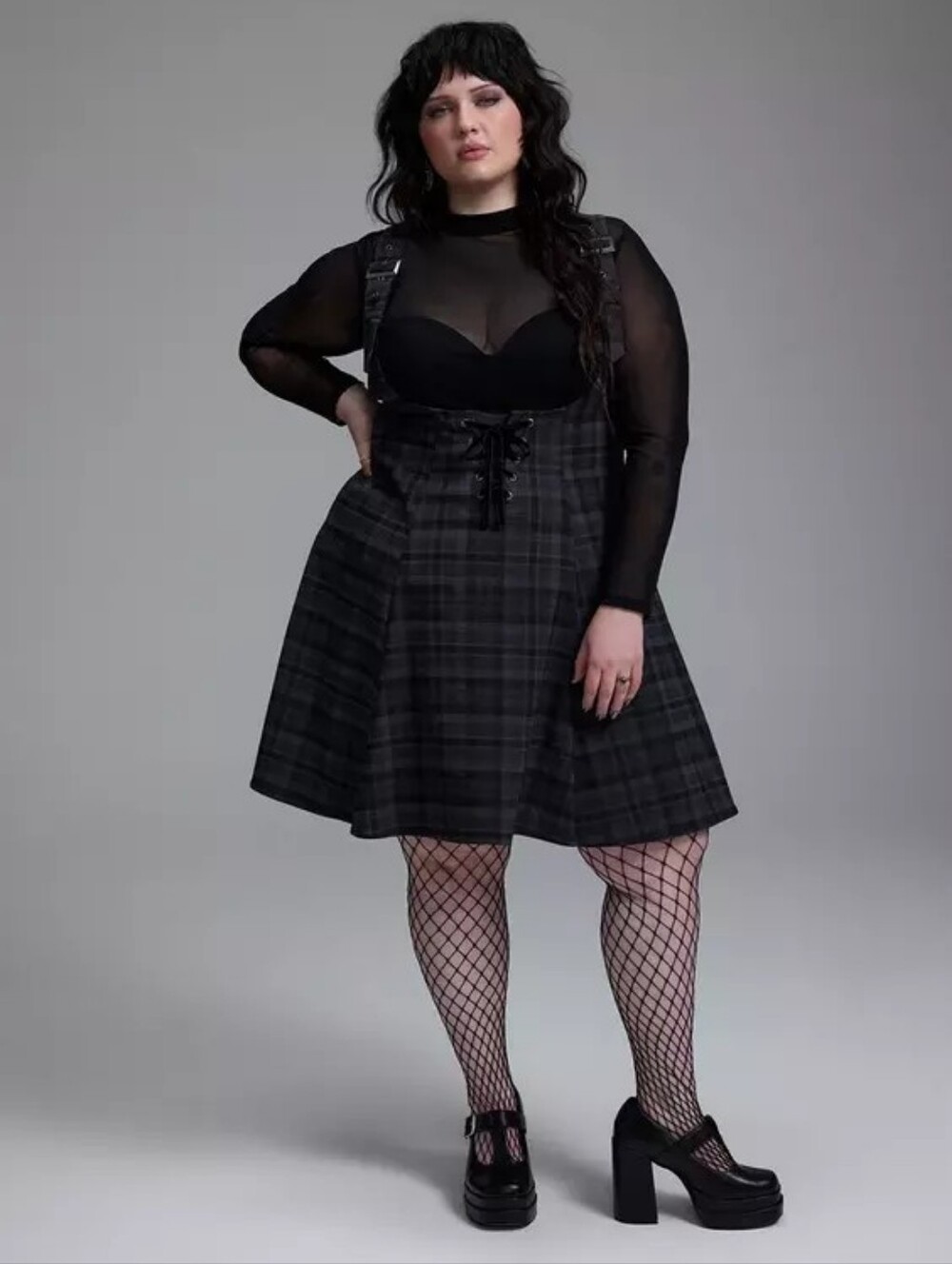 Torrid Nightfall Black Plaid Goth Punk Lace Up Pinafore Dress Women Plus 2X Nwt - Picture 2 of 6